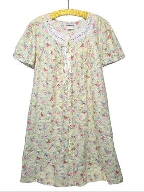 Vintage Housedress Nightgown Mumu Lace Collar Yellow Pink Cottage Grandmacore 1X